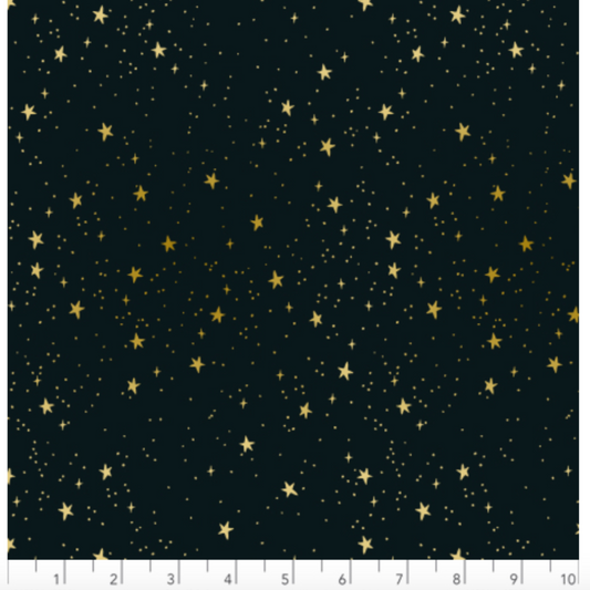 Primavera Stars- Black Metallic Fabric