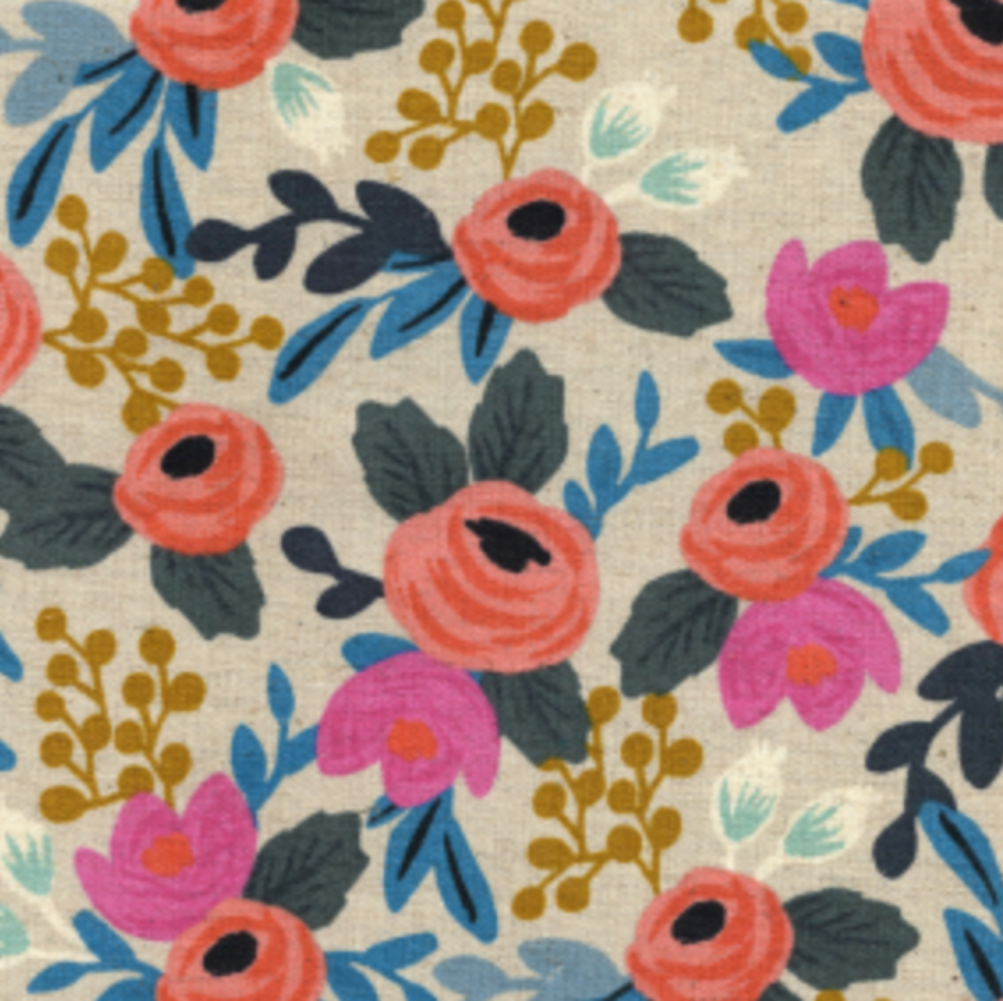 Rosa Floral- Natural Canvas Fabric